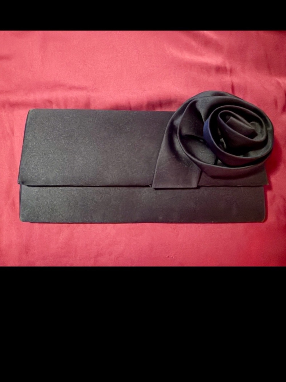 New Elegant Black Rose Satin Clutch & Shoulder Purse